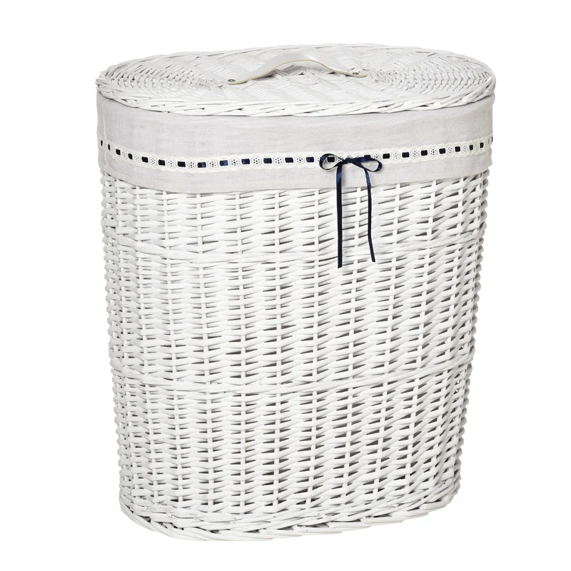 Easycomfort Cesto Portabiancheria in Vimini con Coperchio e Sacco Interno in Tessuto Lavabile, Bianco