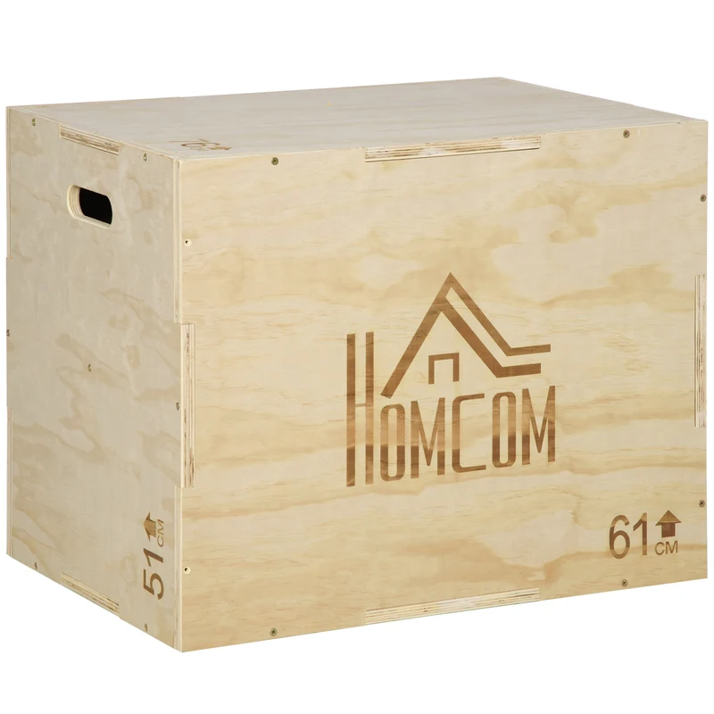 Easycomfort Plyo Box in Legno a 3 Altezze, Jumping Box Pliometrico Capacità 120kg, 61x51x76cm