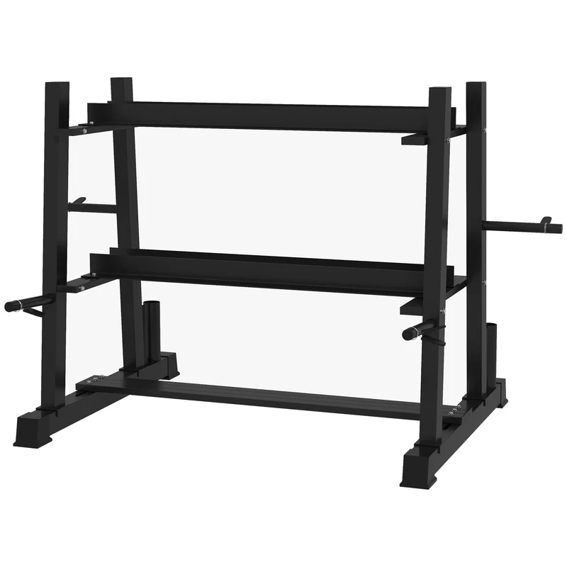 Easycomfort Rastrelliera per Manubri in Acciaio con 4 Aste Regolabili per Pesi e Kettlebell, 131x75x80 cm, Nero