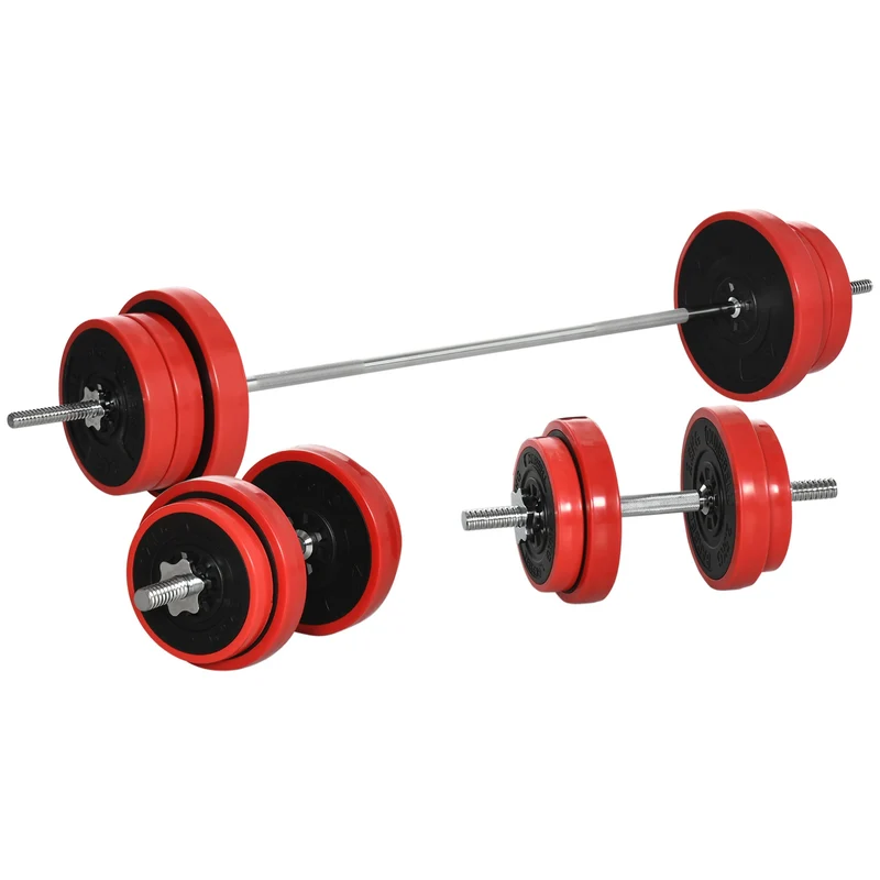 Easycomfort Set Bilanciere e Dischi 65kg totali per Workout in Casa, in Metallo, Sabbia di Ferro e Gomma, Rosso