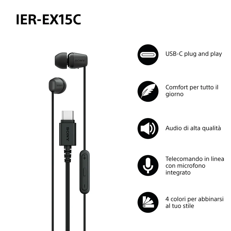 Sony IER-EX15C Auricolari In-Ear USB-C con Microfono Nero