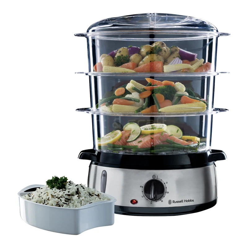 Russell Hobbs Vaporiera 19270-56 3 Cestelli 9L 800W Nero e Acciaio Inox Timer
