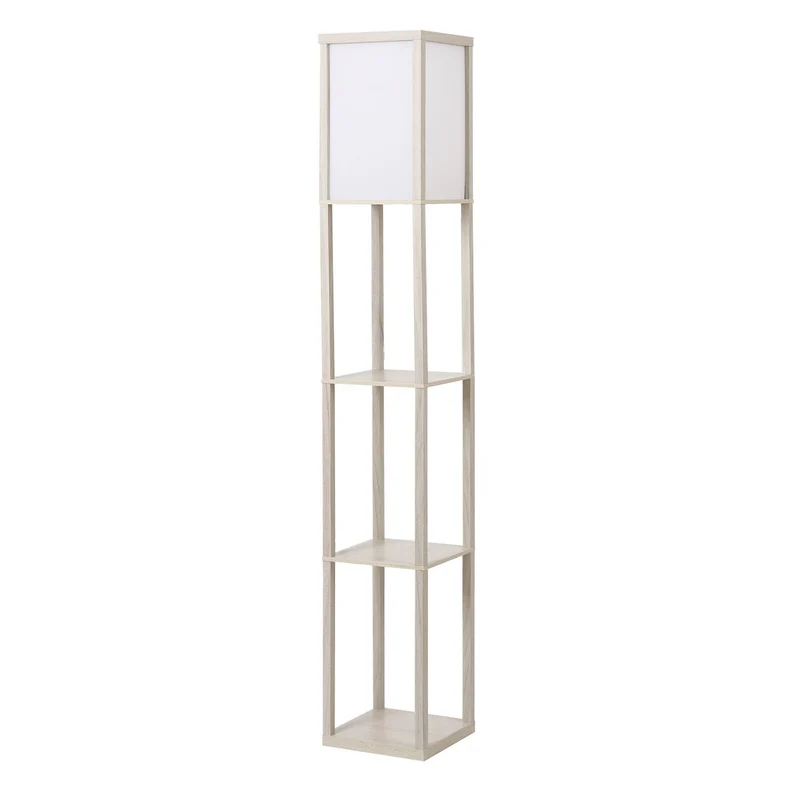 Easycomfort Lampada da Terra con 3 Mensole Integrate, Attacco E27 Potenza 40W, Arredamento Moderno in MDF, 26x26x160cm, Rovere