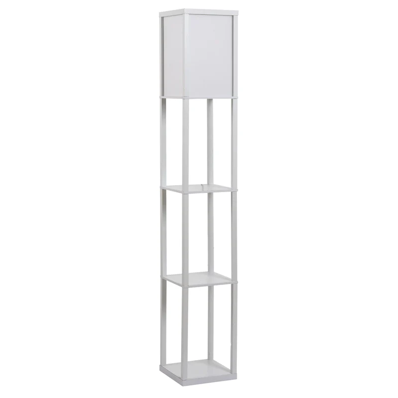 Easycomfort Lampada da Terra con 3 Mensole Integrate, Attacco E27 Potenza 40W, Arredamento Moderno in MDF, 26x26x160cm, Bianco