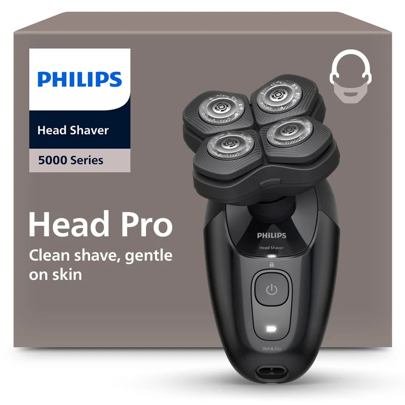 Philips Rasoio per Testa Head Shaver Pro Serie 5000 HS5980/15 - Testina 360°, Lame ComfortCut, 60 min, IPX7