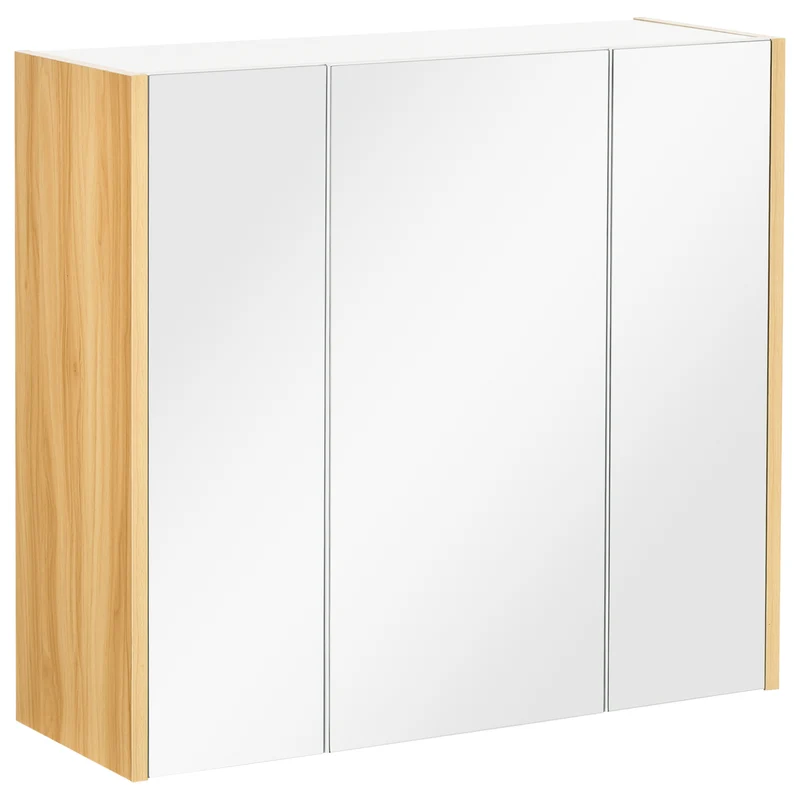 Easycomfort Armadietto Specchiera Bagno a 3 Ante con Mensole Regolabili, 68x22x60cm, Bianco