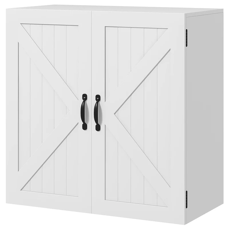 Easycomfort Armadietto Pensile Bagno in Legno Stile Country con Ripiano Regolabile, 60x30x60cm, Bianco