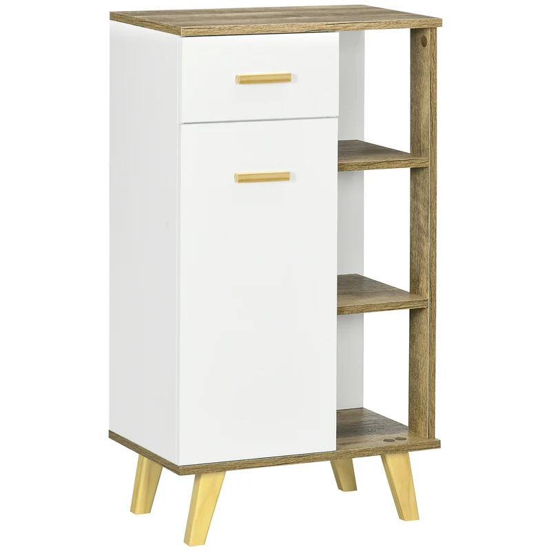 Easycomfort Mobile Bagno Moderno con Armadietto, Cassetto e Ripiani in Legno, 50x30x89cm, Bianco