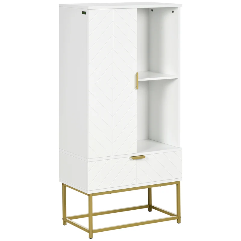 Easycomfort Mobiletto Bagno Moderno con Armadietto, Cassetto e Mensola Regolabile, 60x30x120cm, Bianco