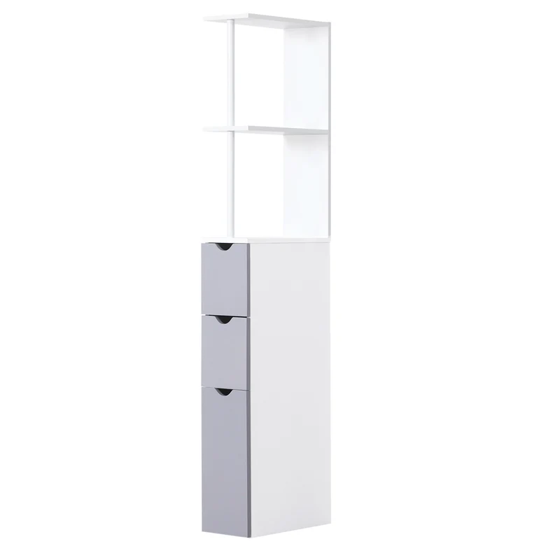 Easycomfort Mobiletto a Colonna Salvaspazio in Legno, Armadietto da Bagno con Ripiani e Armadietti, Bianco, 15x33x136.5cm