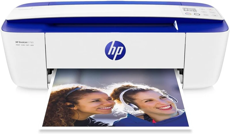 HP DeskJet 3760 Stampante Multifunzione Wireless All-in-One, Stampa/Copia/Scanner, A4, 4800x1200 DPI, 8 ppm, Wi-Fi, HP Instant Ink, Blu/Bianco