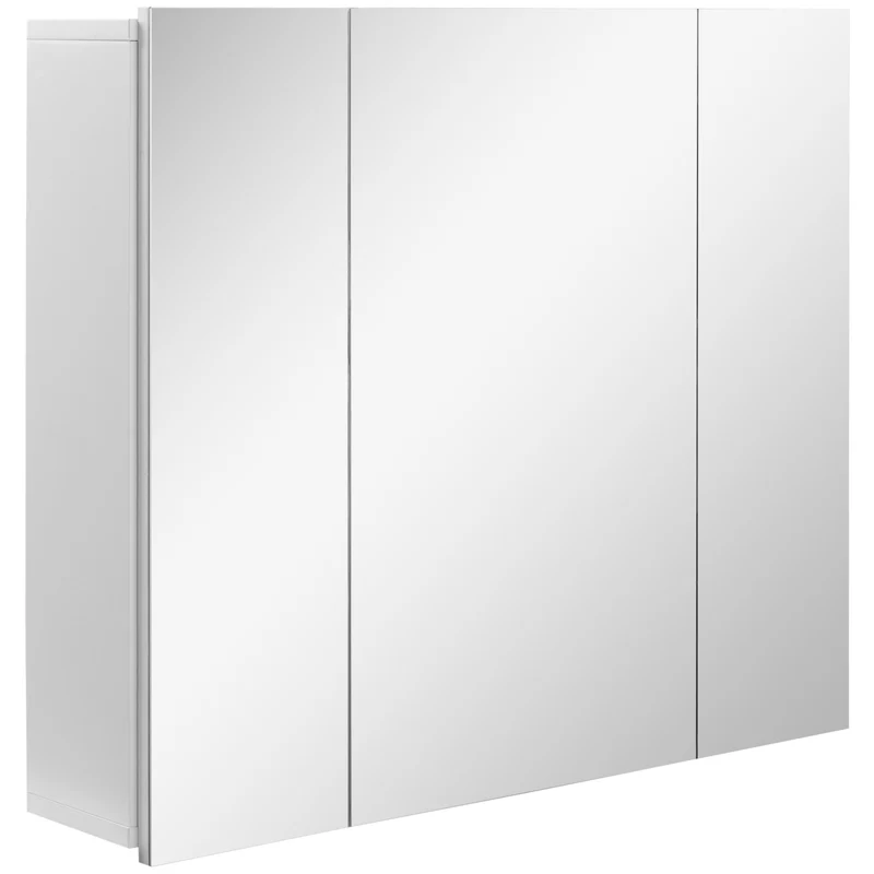 Easycomfort Armadietto Bagno con 3 Ante Specchiate e Ripiani Regolabili, 70x15x60cm, Bianco