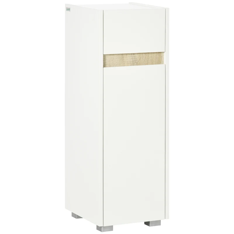 Easycomfort Mobiletto Bagno con Cassetto e Armadietto con Mensola Regolabile in Legno 30x33x88cm, Bianco