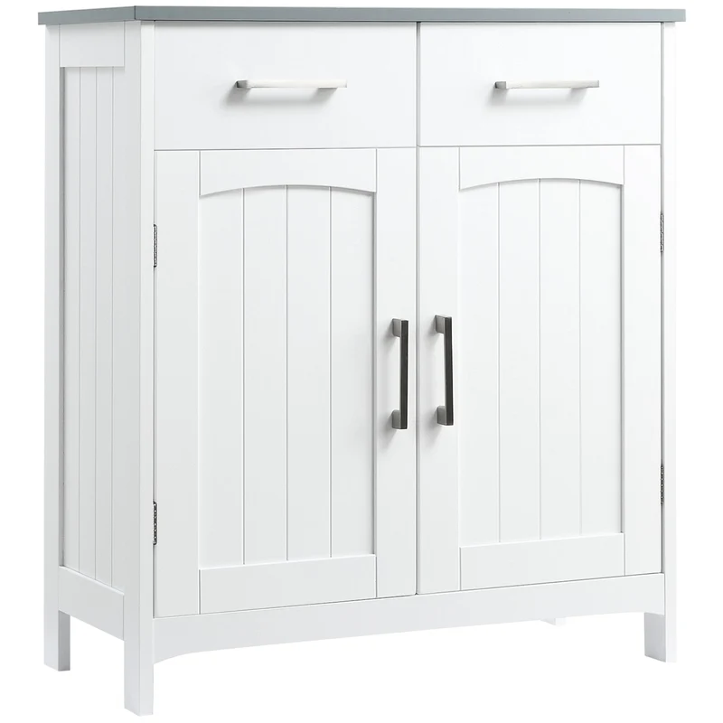 Easycomfort Mobiletto Bagno con 2 Ante, 2 Cassetti e Ripiano Regolabile, in MDF, 68x33x76cm