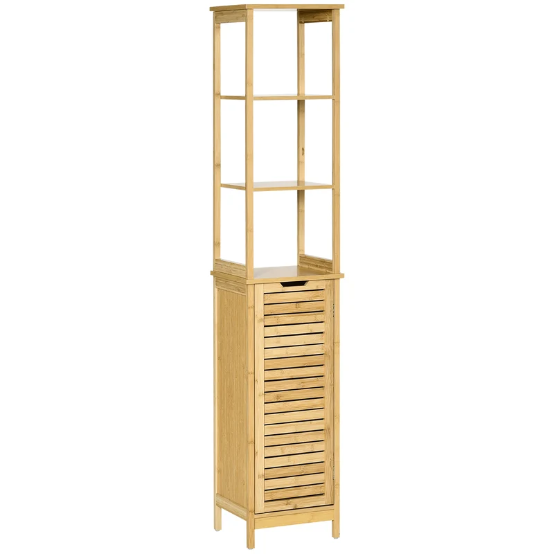 EasyComfort Mobile Bagno Salvaspazio Multifunzione con 3 Ripiani e Credenza, Armadietto Moderno a Doghe, in Bambù, 34x30x173cm, Naturale