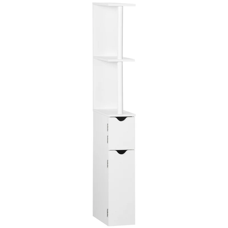 Easycomfort Colonna Bagno con 2 Ripiani e 2 Armadietti, Mobile Alto Salvaspazio 15.2x29.8x118 cm, Bianco