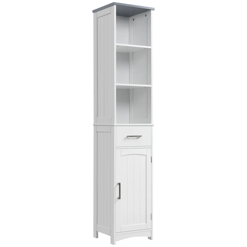 Easycomfort Armadietto Bagno con Scaffale a 3 Livelli, 1 Cassetto e 1 Mobiletto, 34x30x163cm