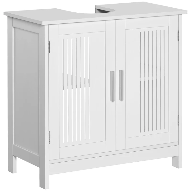 Easycomfort Mobiletto da Bagno Sottolavabo a 2 Ante in MDF Salvaspazio con Ripiani Regolabili 60x30x60cm Bianco
