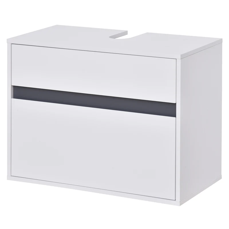 EasyComfort Mobiletto Sottolavabo e Copricolonna per il Bagno, in Legno Bianco con 2 Cassetti e Taglio a U, 67 x 36 x 52cm