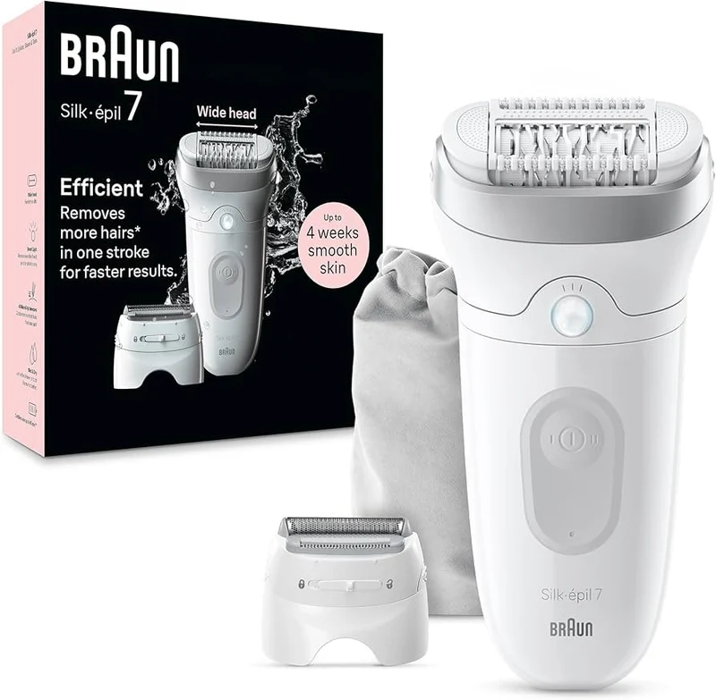 Braun Epilatore Silk-épil 7 SE7-000 Wet & Dry Testina Larga MicroGrip 40 Pinze Argento