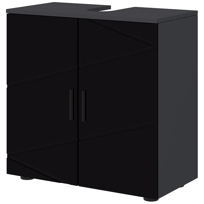 Easycomfort Mobile Sottolavabo Bagno in Legno con Armadietto 2 Ante, 60x30x60cm, Nero