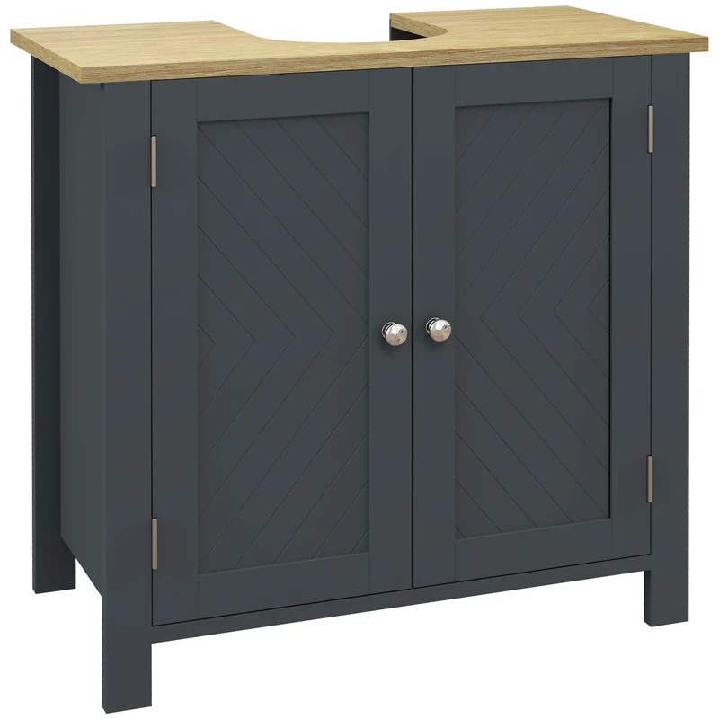Easycomfort Mobile Sottolavabo in Truciolato e MDF a 2 Ante con Ripiano Interno Regolabile, 60x30x60 cm, Grigio