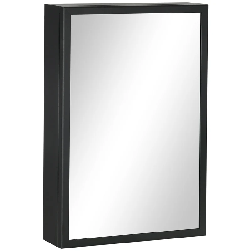 Easycomfort Specchiera Bagno in Acciaio con Armadietto a 3 Ripiani e Chiusura Ammortizzata, 40x12x60 cm, Nero
