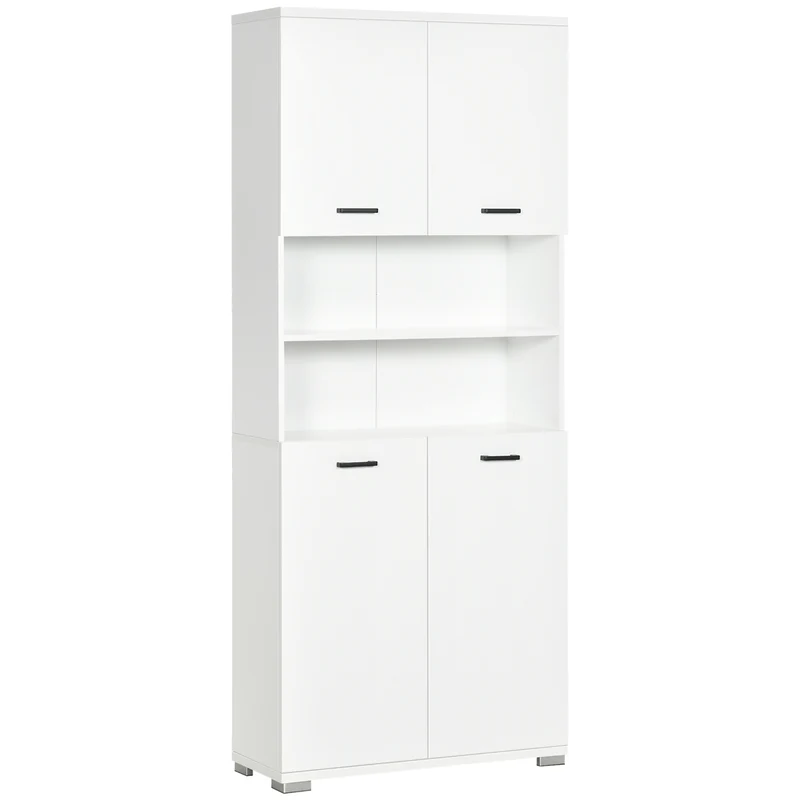 Easycomfort Mobile Bagno in Truciolato Bianco con 2 Armadietti con Ante e 2 Ripiani Aperti, 80x33.5x190 cm