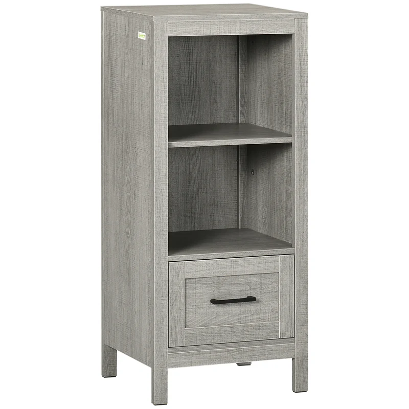 Easycomfort Mobiletto Bagno Salvaspazio con Ripiani e Cassetto in Legno, 40x30x89cm, Grigio