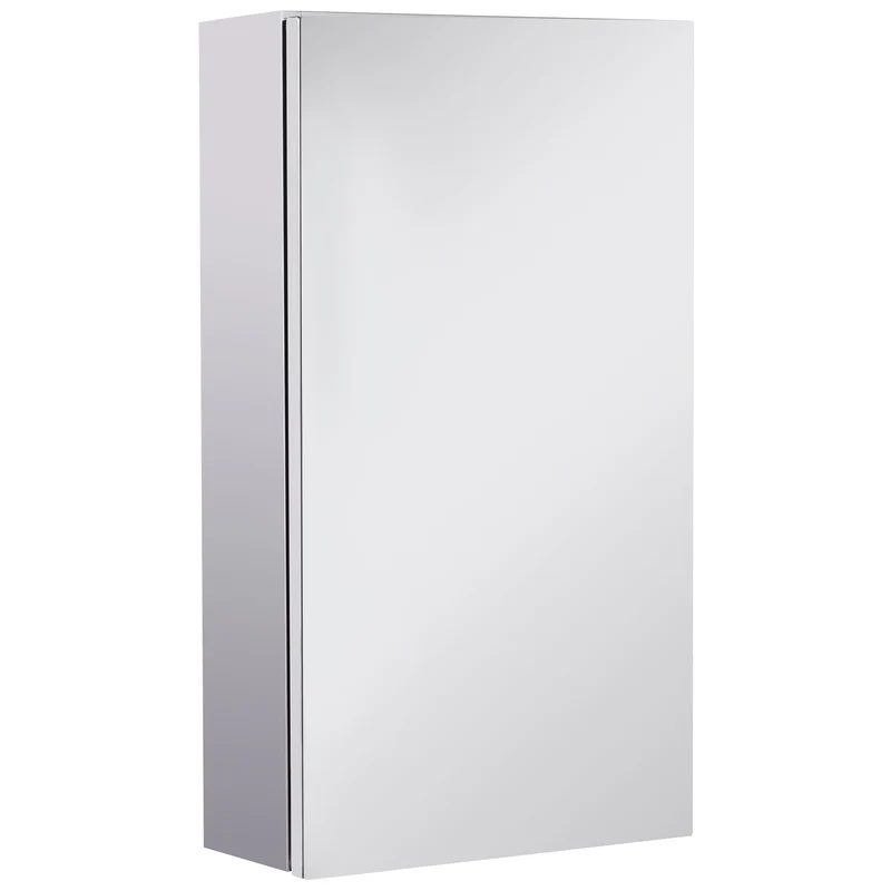Easycomfort Specchiera Bagno in Acciaio con Anta e Vano Contenitore a 2 Ripiani, 55x14x30cm