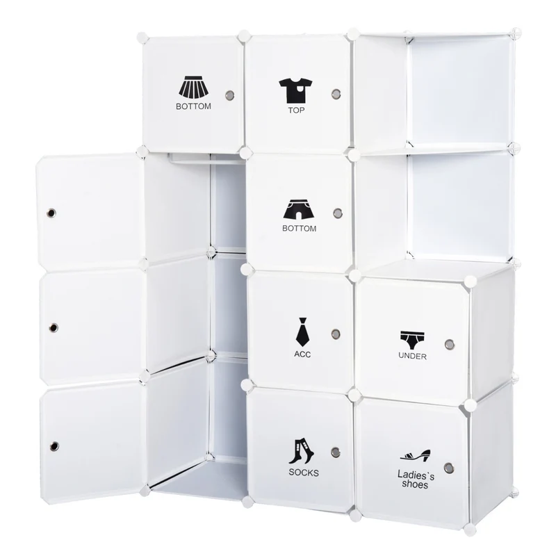Easycomfort Armadio Modulare Armadietto Guardaroba a 10 Cubi, Scarpiera Modulare Bianco, 111×47×145cm