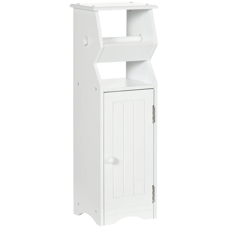 Easycomfort Mobiletto da Bagno in MDF Bianco con Armadietto e Spazio per Carta Igienica, 19x15x56 cm