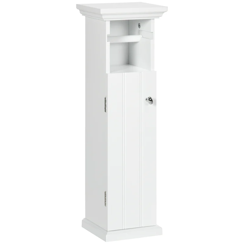 Easycomfort Mobile Bagno con Porta Carta Igienica e Armadietto in Legno MDF, 21.5x17.8x66.5cm, Bianco