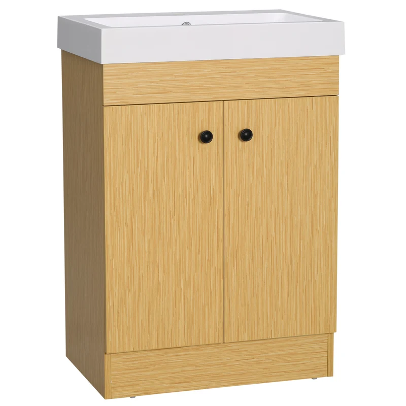 Easycomfort Mobile Bagno sotto Lavabo in Truciolato con Ripiani Regolabili e Lavello Curvo, 60x41.5x88 cm