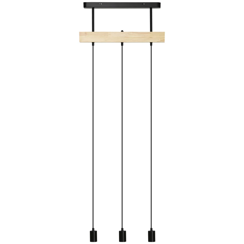 EasyComfort Lampadario a Sospensione Stile Industriale con 3 Lampadine in Legno e Metallo, 50x8x33cm, Nero