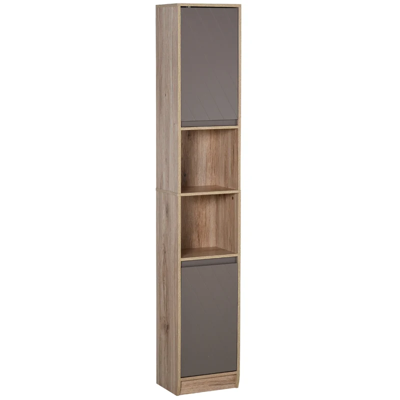 EasyComfort Mobile Colonna Bagno Salvaspazio in Legno con 2 Armadietti e Ripiani, 30x24x170 cm, Rovere e Bianco