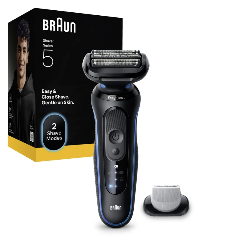 Braun Series 5 52-B1000s Rasoio Elettrico Uomo, Wet&Dry, Nero/Blu