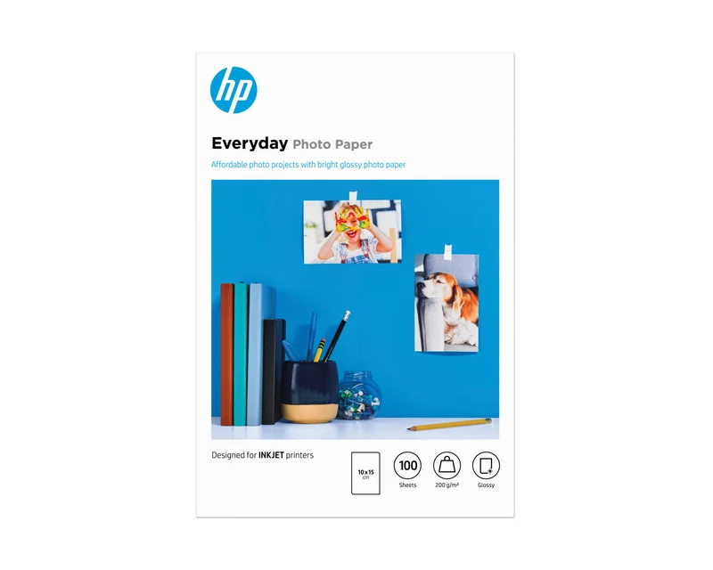 HP Carta Fotografica Everyday 10x15 cm, 200 g/m² - 100 Fogli, Lucida