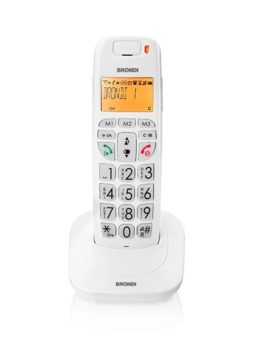 Brondi Bravo Bright Telefono Cordless DECT Bianco per Anziani con Tasti Grandi