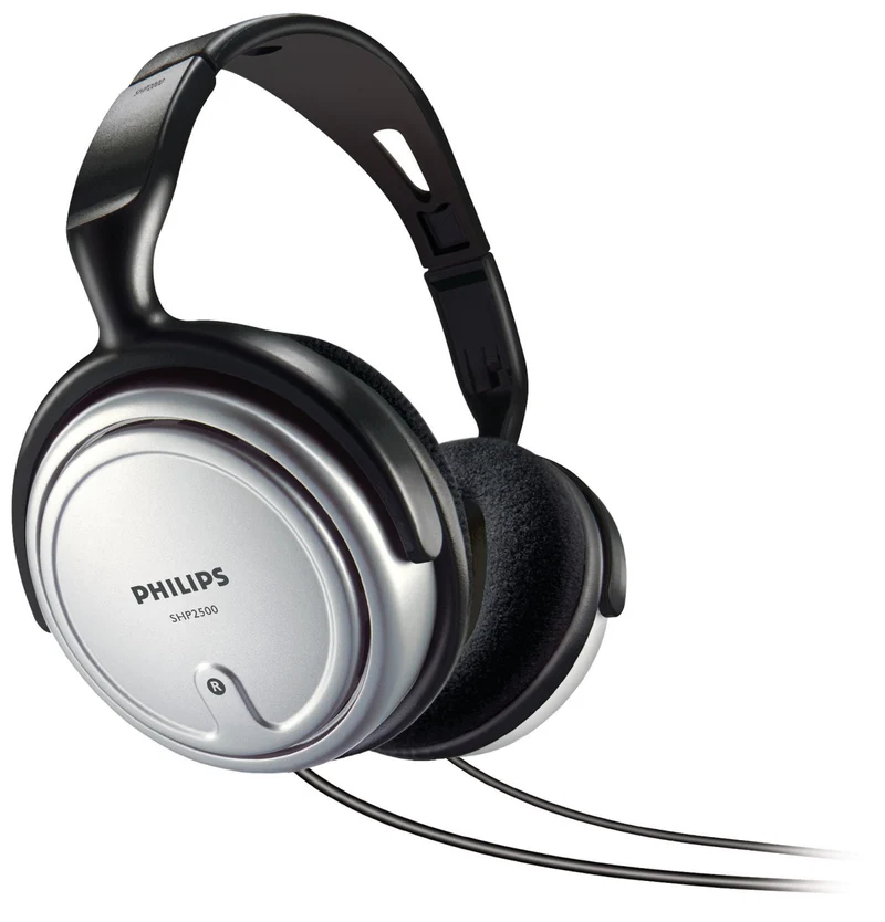 Philips Cuffie TV Cablate SHP2500/10 - A Padiglione, Nero/Argento, Cavo 6m, 15-22000Hz