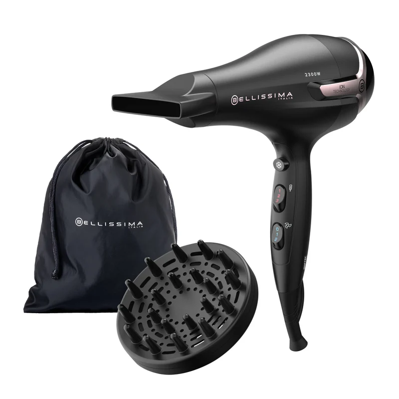 Bellissima K9 2500 Asciugacapelli Ionico 2300W Nero e Rosa 2 Velocità 3 Temperature