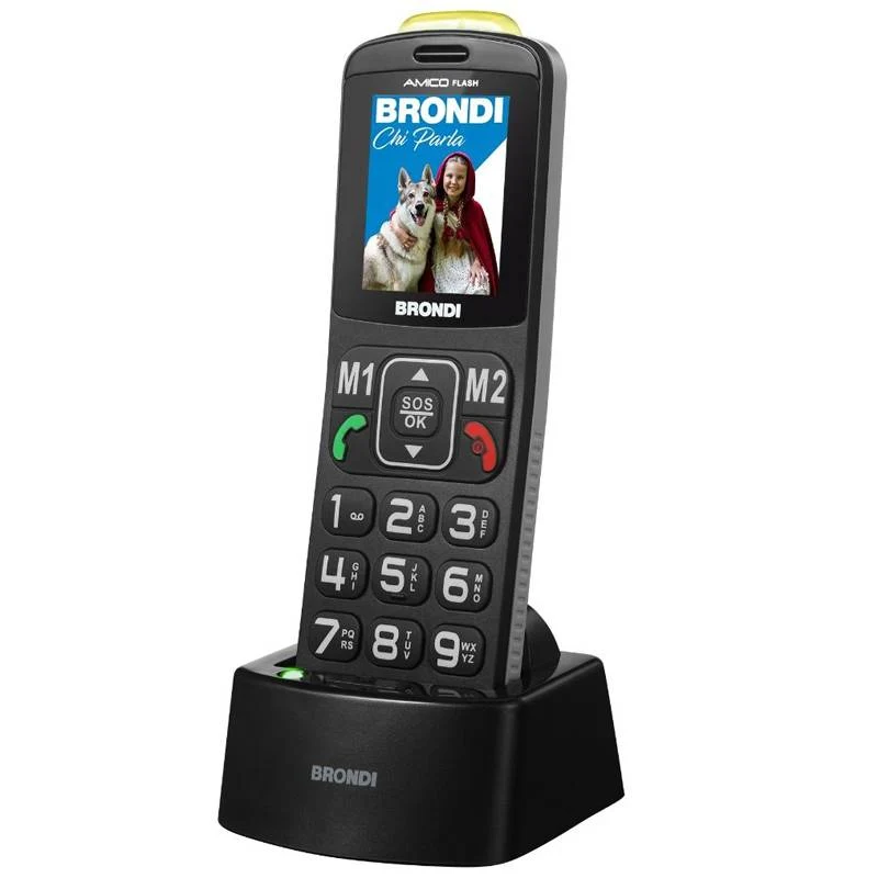 Brondi Amico Flash Nero Cellulare per Anziani Dual SIM Tasto SOS Vivavoce