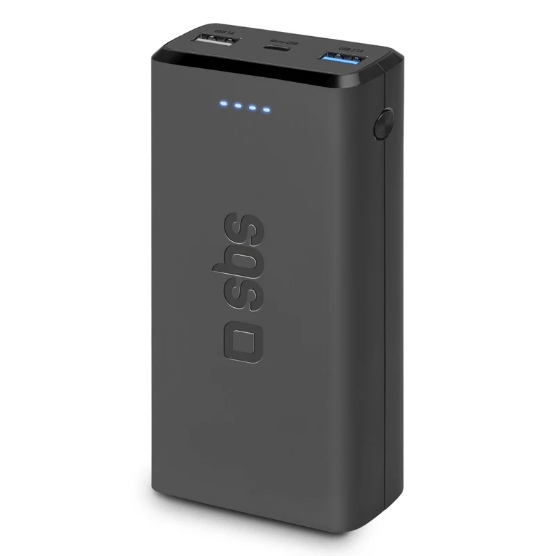 SBS Power bank 20000 mAh extra slim nero con ricarica intelligente e rapida USB 2.1A