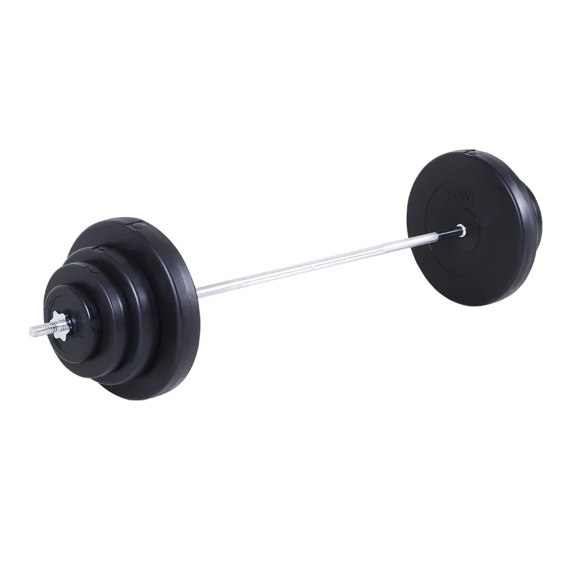 Easycomfort Set Bilanciere e Dischi 70kg, 8 Dischi Pesi Rivestiti in Plastica e Barra in Ferro, 170x40.5x40.5cm Nero