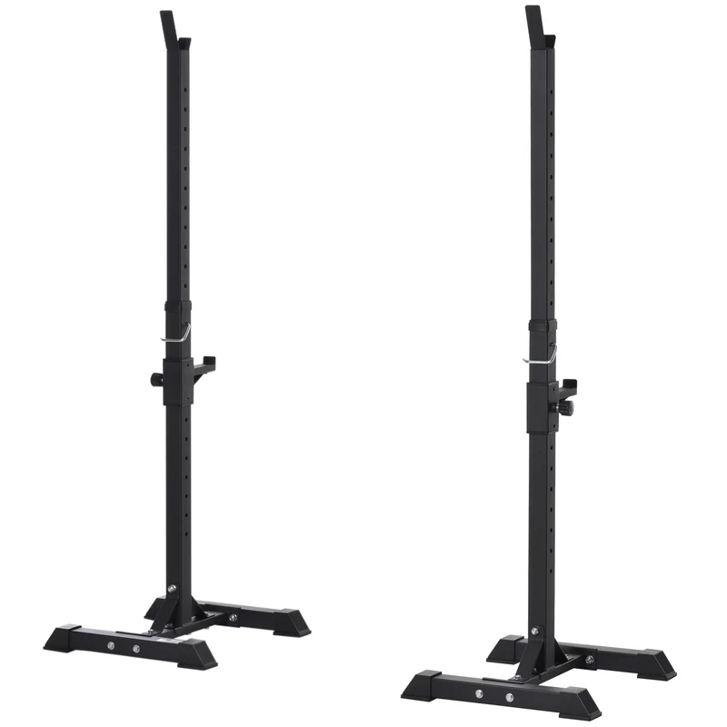 Easycomfort Set di 2 Rack Supporto per Bilanciere in Acciaio, Altezza Regolabile su 12 Livelli, 50x49x124-154cm, Nero