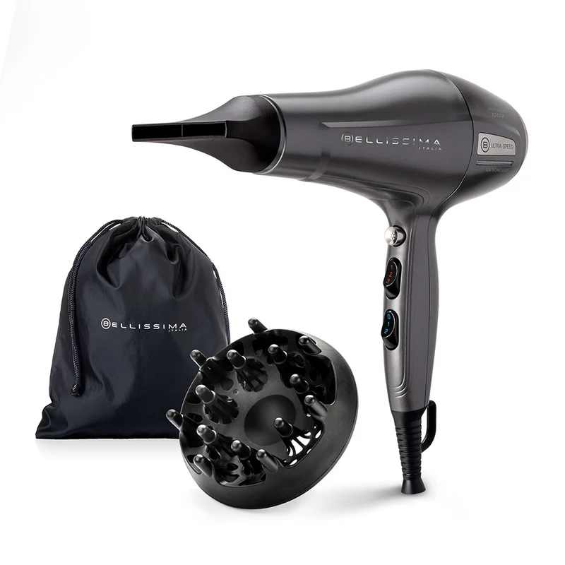Bellissima Asciugacapelli 2200W Grigio Argento con Ionizzatore e Diffusore