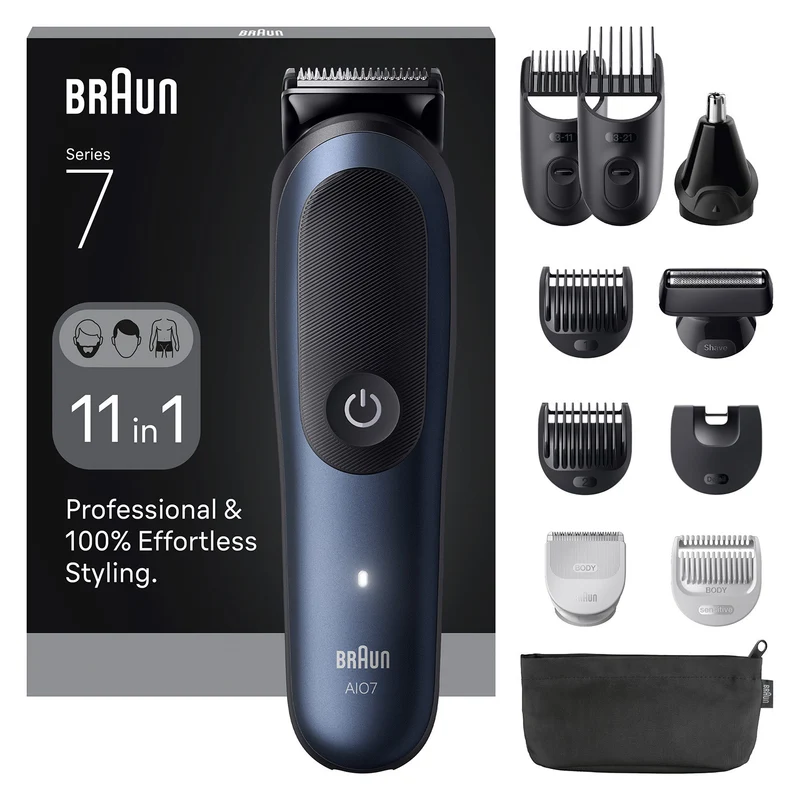 Braun AIO7540 Regolabarba e Tagliacapelli 11in1 Nero/Blu Impermeabile Ioni di Litio