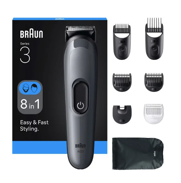 Braun AIO3540 Multigrooming Kit Regolabarba Ricaricabile Nero/Grigio 14 Lunghezze