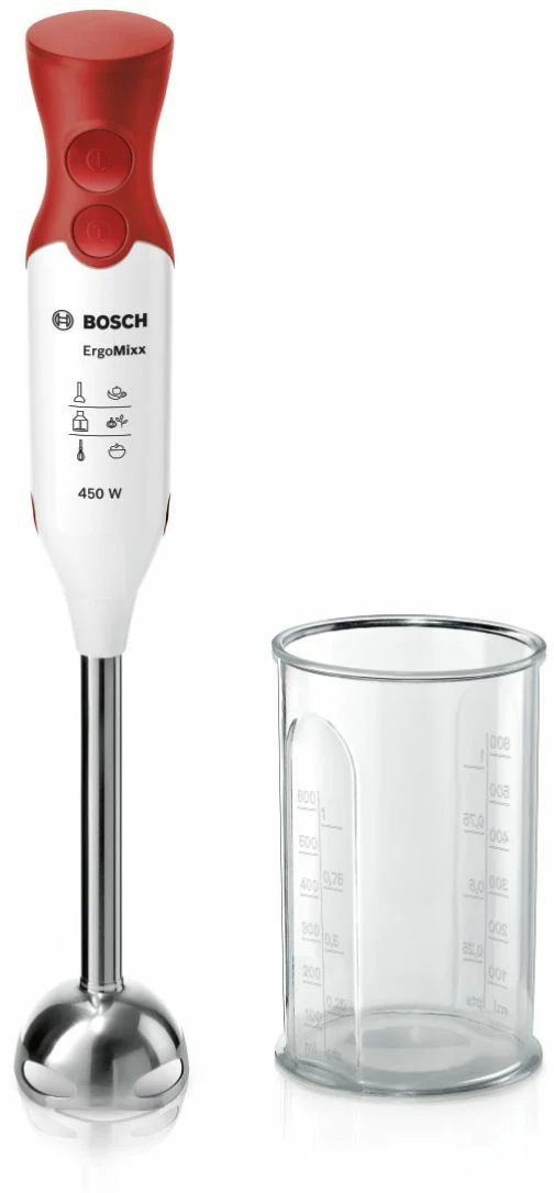 Bosch Frullatore ad Immersione MSM64110 450W 2 Velocità Turbo Bianco e Rosso