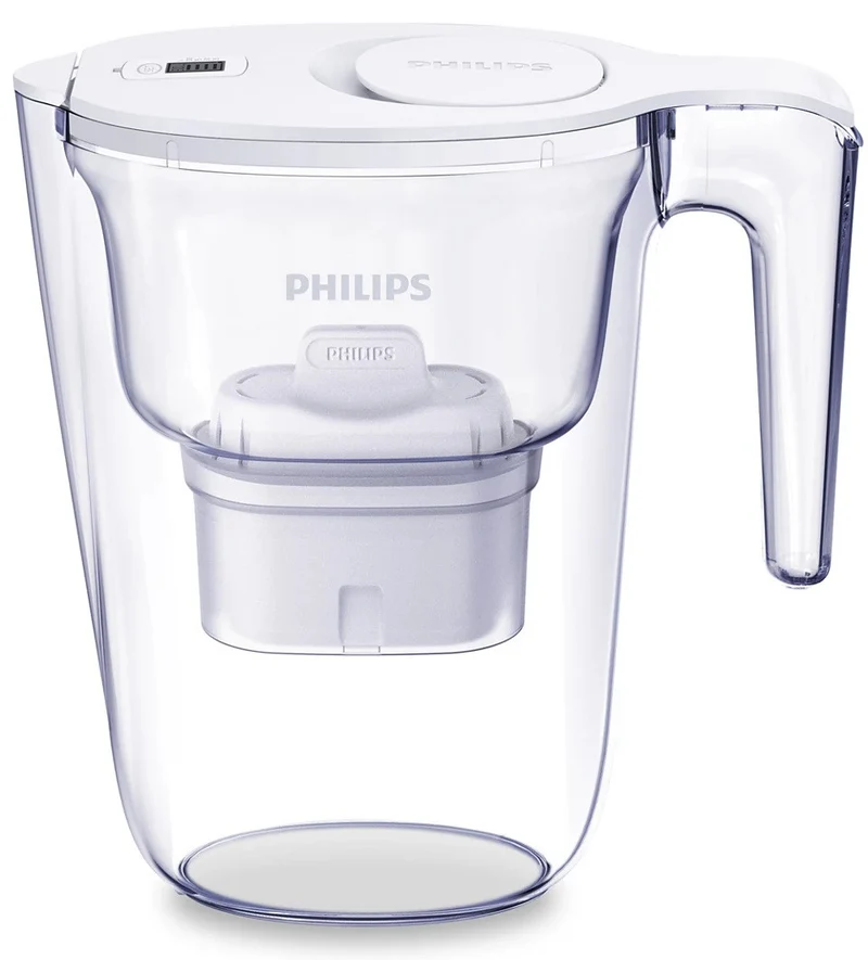 Philips Caraffa Filtrante 2.6L Bianca con Microfiltrazione e Timer Digitale